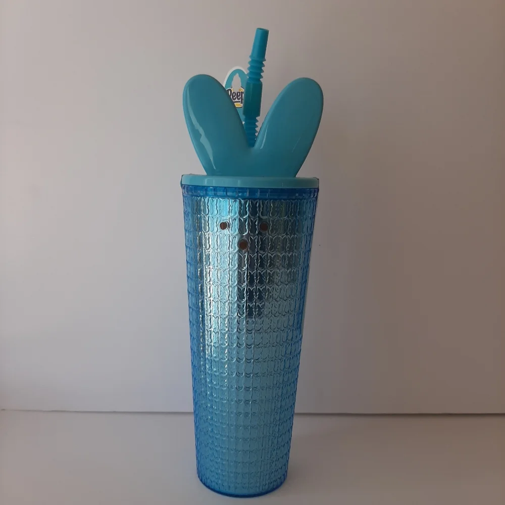 Peeps Blue Tumbler 24.5 oz Easter Bunny Ears Cup with Straw NWT - Picture 8 of 9